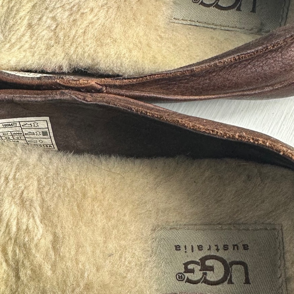 UGG Hunley Loafers Shoes Mens Sz 9 Shearling Lined Brown Leather Driving Mocs - Picture 7 of 9